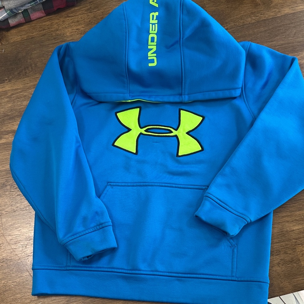 Under Armour Kids Bright Blue Hoodie with Neon Logo